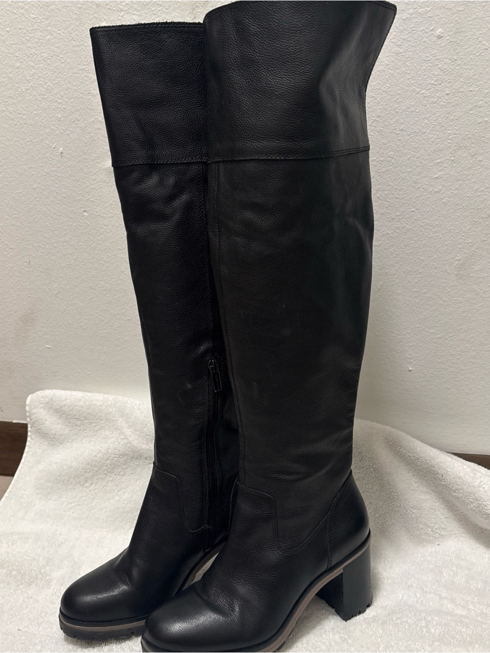 Vince Camuto Dasemma Black Leather Knee-High Block Heel Boots